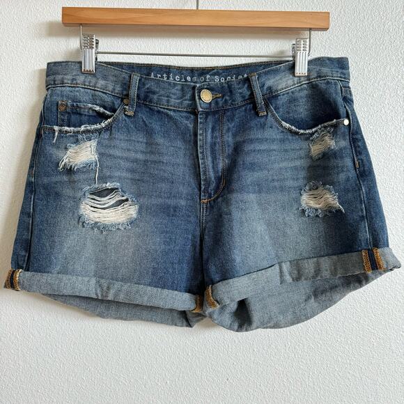 Articles of Society Medium Washed Denim Rolled Hem Distressed Shorts Women's 28 - Picture 1 of 8